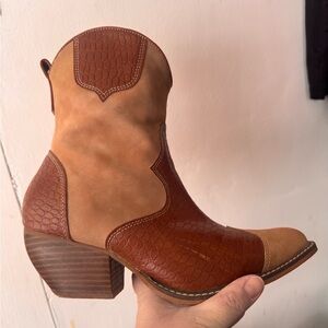 Brown Leather Western Ankle Boots